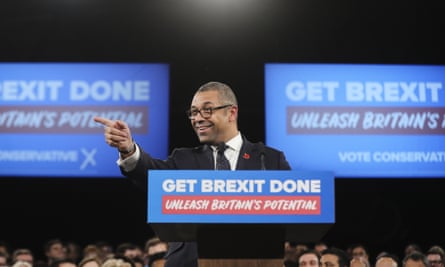 James Cleverly, with the slogan ‘Get Brexit Done’ at the launch of Boris Johnson’s general election campaign in November 2019