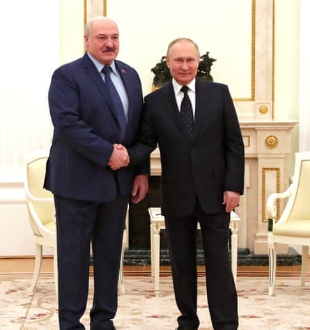 Family affair … Vladimir Putin meets Belarusian president Aleksandr Lukashenko in Moscow in March.
