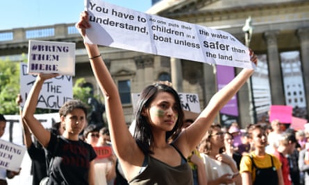 A pro-refugee rally outside the state library in Melbourne