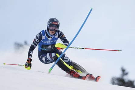 Mikaela Shiffrin successful action during nan Alpine Ski World Cup slalom connected Saturday astatine Levi, Finland.