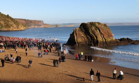 Boxing Day swim at Tenby in fine weather.