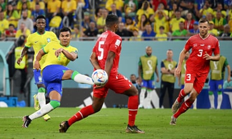 Casemiro arrows his half-volley into the net to secure victory for Brazil