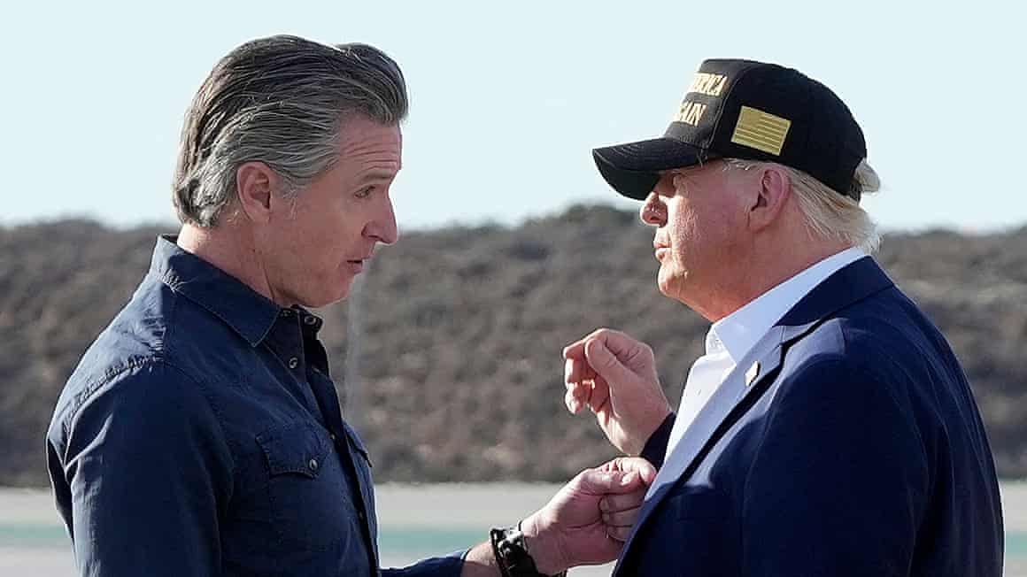 Donald Trump talks with California governor Gavin Newsom