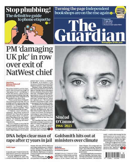 Guardian front page, Thursday 27 July 2023