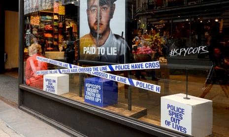 The Lush store on Oxford Street, London, with the #spycops campaign on display.