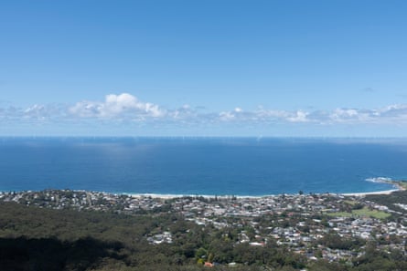 An image provided by the government showing what wind turbines could look like 10km off the Illawarra shore