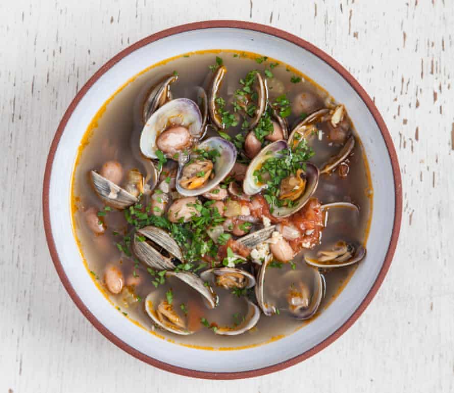 Salty and clean-tasting: bean and clam broth.