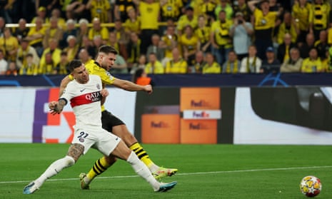 Niclas Füllkrug of Borussia Dortmund fires home to open the scoring during the Champions League semi-final first leg against Paris Saint-Germain.