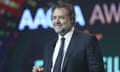 Russell Crowe speaking at the Aacta awards on Wednesday night. 