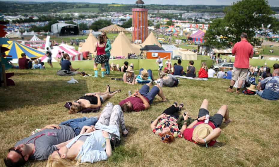 The rolling hills of Glastonbury, looking towards the Park Stage. 