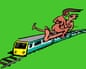 Cartoon type illustration of couple having sex on a train roof