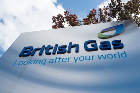 A British Gas sign reading "Looking after your world" stands against a cloudy sky