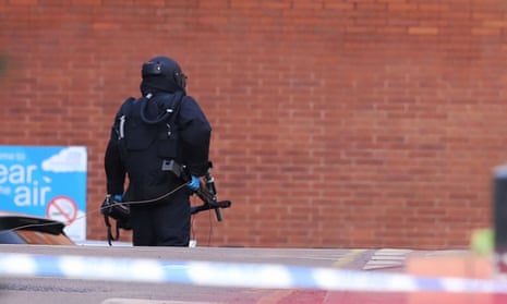 A member of the bomb disposal unit at St James’s university hospital, Leeds, where patients and staff were evacuated from some parts of the building following the discovery of a suspicious package.