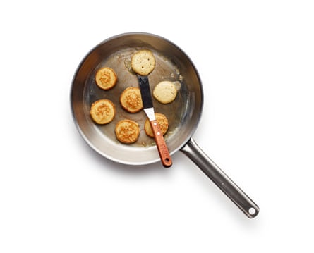 Fry spoonfuls of the blini batter in butter until golden on both sides, then add your topping of choice and eat warm