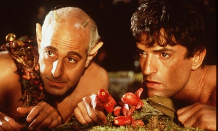 Stanley Tucci as Puck with Rupert Everett as Oberon