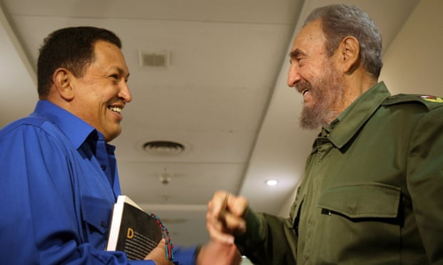 Castro with Venezuelan president Hugo Chavez.