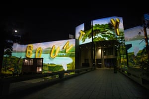 Enlighten Festival Canberra-26 February - 8 March. The National Gallery. In this years projection Artist Joan Ross asks us to think about museums as places that keep, acquire, and classify objects. Sunday 28th February 2021. Photograph by Mike Bowers. Guardian Australia