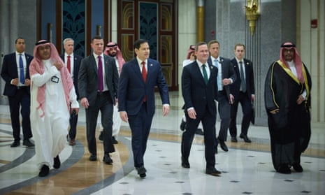 US state secretary Marco Rubio (R) and US National Security Adviser Mike Waltz (L) arriving for a meeting with Ukrainian officials in Jeddah, Saudi Arabia.