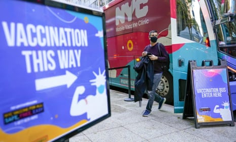A vaccination mobile clinic in New York. The CDC says 73% of people aged 12 and older already have had two doses of vaccine.