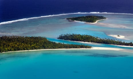 Aerial view of One foot island in the Cook Islands. The country’s prime minister has awarded himself 17 portfolios, including natural resources and seabed minerals. 