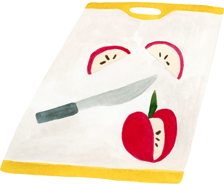 illustration of an apple on a chopping board with a knife