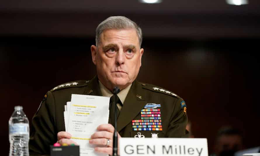 Milley at the hearing on Tuesday. The general said his two calls with the Chinese army chief followed intelligence suggesting China was fearful of an attack, and were intended to defuse tensions.