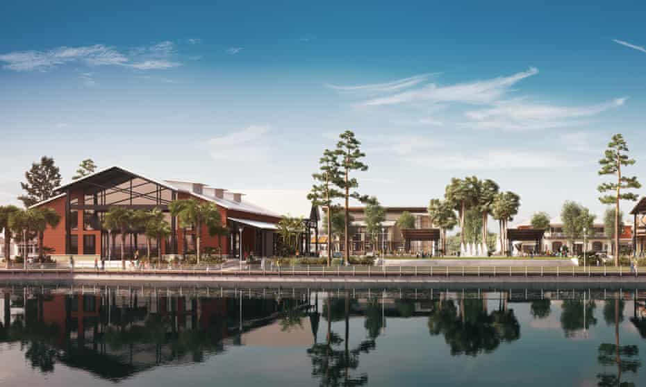 An impression of the town square at the Babcock Ranch development in Florida.