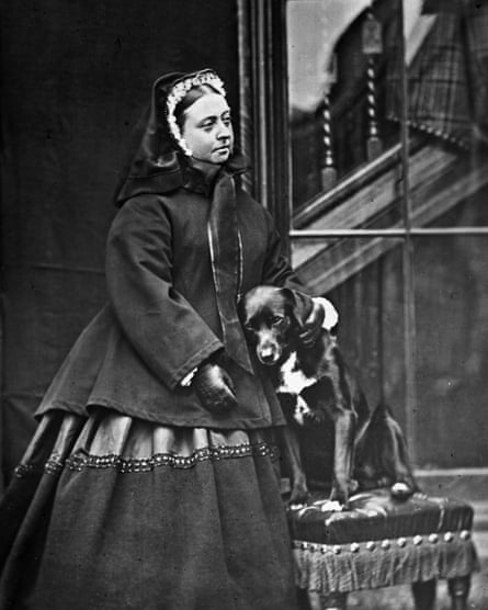 Queen Victoria with her pet dog, named Sharp, at Balmoral in 1867.