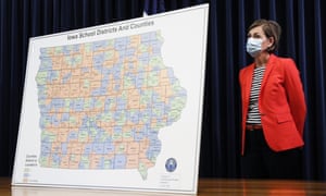 The Iowa governor, Kim Reynolds, during a news conference on the state’s guidance for returning to school in response to the coronavirus outbreak in Des Moines, Iowa. 