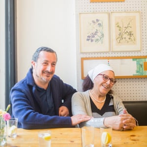 Kamal Mouzawak with cook Maria Doueihy in his Beirut restaurant Tawlet.