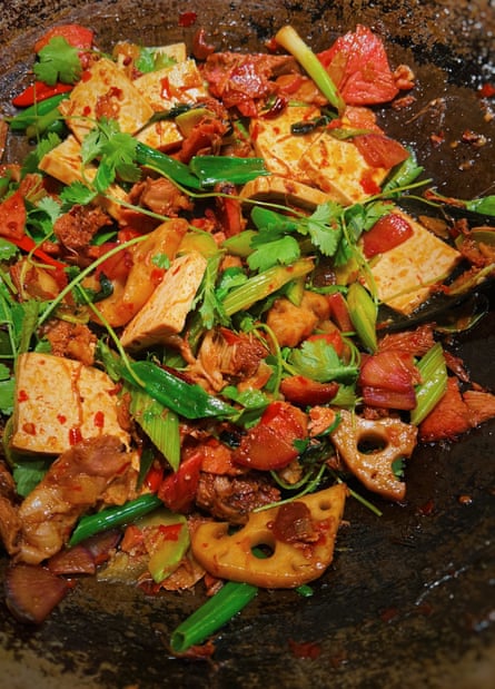 Ingredients cooking in a wok