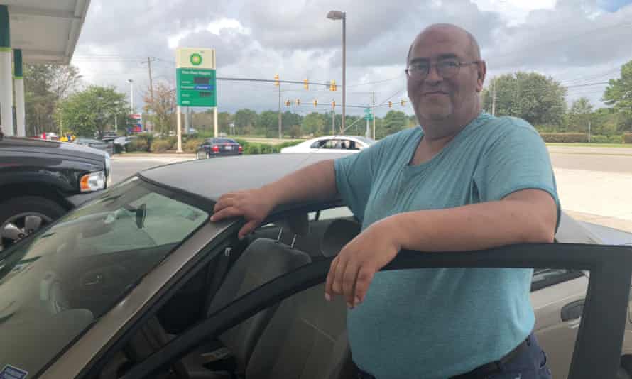 Michael Horner’s gas tank is on empty so he can’t move until gas is delivered to this station in Wilmington, North Carolina. “I am trapped, I’m stuck here,” he said.