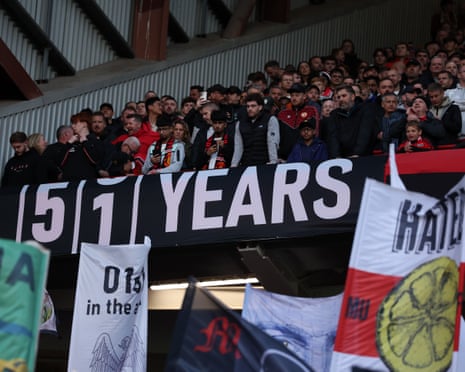 A banner at Old Trafford reading '51 years'