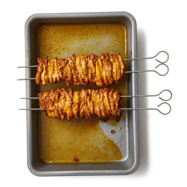 Felicity Cloake's Shawarma. Grill the skewers.