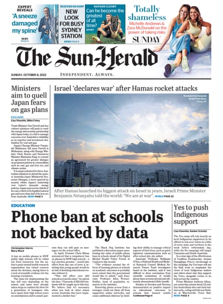 The Sun Herald front page, Sunday 8 October