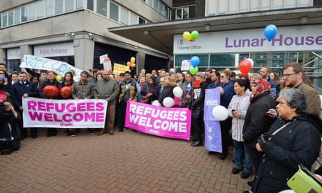 Citizens UK demonstrate outside the Home Office building in Croydon, south London.