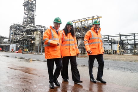 Left to right: Scottish secretary Douglas Alexander, energy secretary Miatta Fahnbulleh and chancellor John Healey during a visit to Shell UK's St Fergus Gas Terminal in Peterhead, Aberdeenshire, today.
