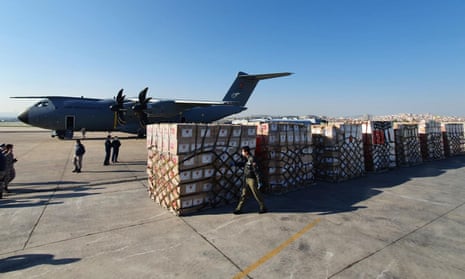 Parcels of medical equipment to be donated by Turkey to help the US fight coronavirus.