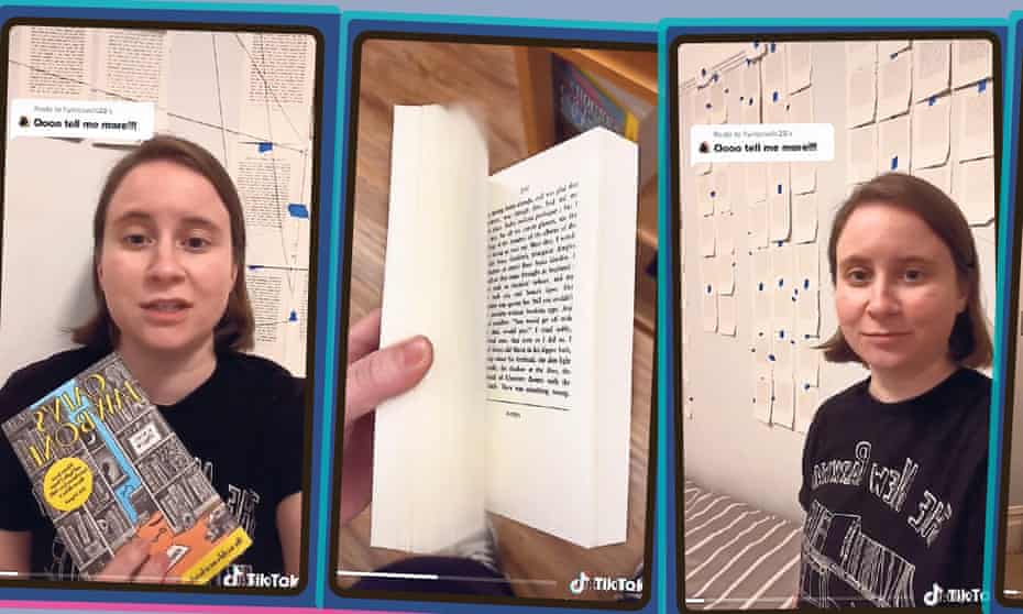 Sarah Scannell’s TikTok posts, showing the novel rearranged on her bedroom wall.