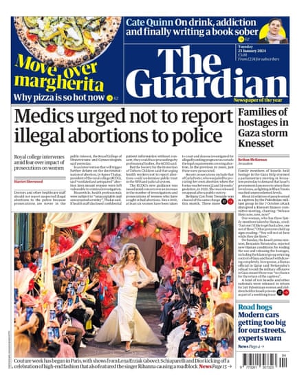 Guardian front page, Tuesday 23 January 2023