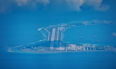 US seals crucial military deal with the Philippines close to China ‘flashpoints’ | Philippines 1 An airfield, buildings, and structures are seen on the artificial island built by China in Spratly Islands, South China Sea.