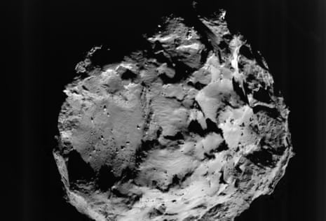 Comet 67P/Churyumov-Gerasimenko, in a pictures taken during Philae’s descent by the ROLIS instrument on board the lander. This view is of the surface from approximately 3 km away.