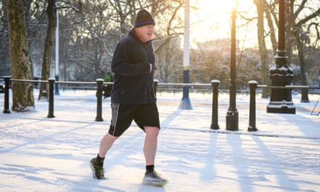 Boris Johnson running in the snow