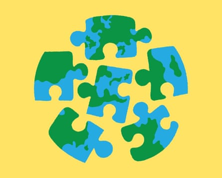 World map divided into separate puzzle pieces