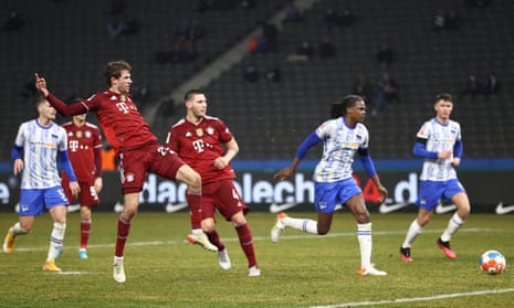 Thomas Müller scored Bayeern Munich’s second goal of a 4-1 win at Herta Berlin before later admitting: ‘There wasn’t really any defending for my goal.’ 