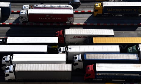 Trucks waiting for border checks at Dover