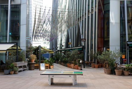 A golden ping-pong table at Nova Place, Victoria, one of 10 placed across London to mark the World Team Table Tennis Championships