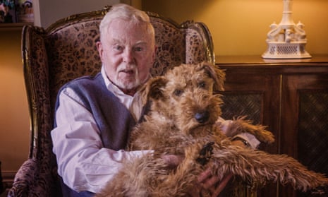Actor Derek Jacobi with his Irish terrier Daisy at his north London home.