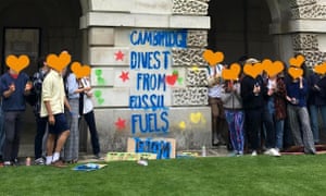 Cambridge students protesting this week against the university’s fossil fuel investments