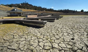 Boat docks in a dried up reservoir near Sacramento, California. Last month was 0.91C above the average temperature. 